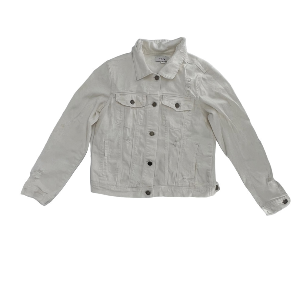 JBD Just Black Denim White Distressed Jean Jacket Size Medium Women’s